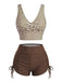 Kaffeebraunes 50er Tankini-Set mit Streifen und Kordelzug