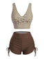 Kaffeebraunes 50er Tankini-Set mit Streifen und Kordelzug