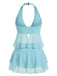 Türkis 1950er Chiffon Seestern Halter Rüschen Tankini Set