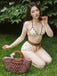 Gelb 1950er Schnür Halter Perlenbesetzt Polka Dot Bikini Set