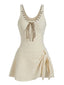 Beige 1930er Uni Schnürung Badekleid