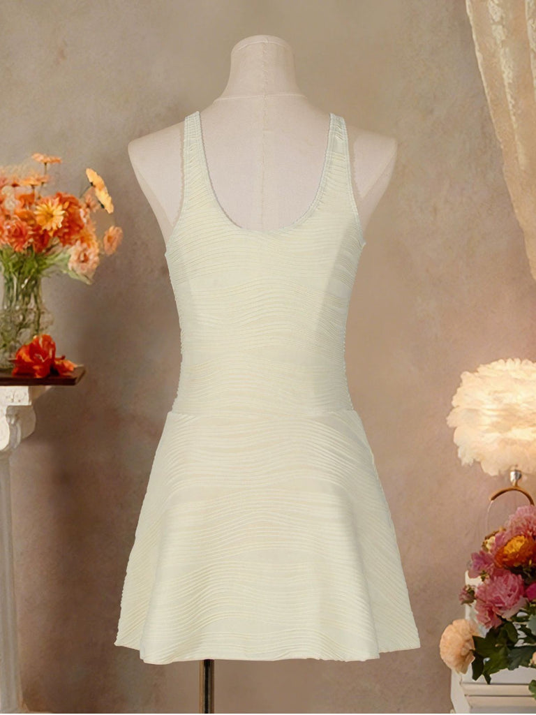 Beige 1930er Uni Schnürung Badekleid