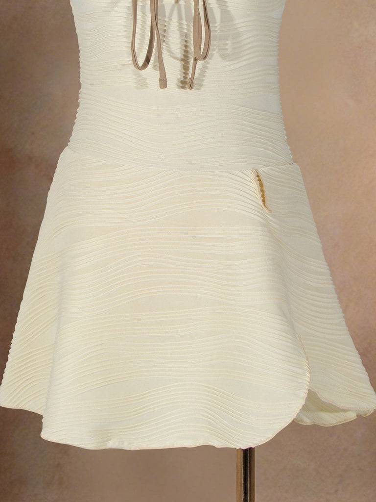 Beige 1930er Uni Schnürung Badekleid