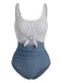 Blauer 30er Badeanzug mit Cut-Out und Streifen