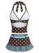 [Vorbestellung] Dunkelbraunes Tankini-Set mit Polka-Dots aus den 1950er Jahren (2er-Pack)