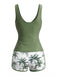 Tankini-Set mit Palmenmuster und Farbblockmuster aus den 1950er Jahren
