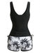 Tankini-Set mit Palmenmuster und Farbblockmuster aus den 1950er Jahren