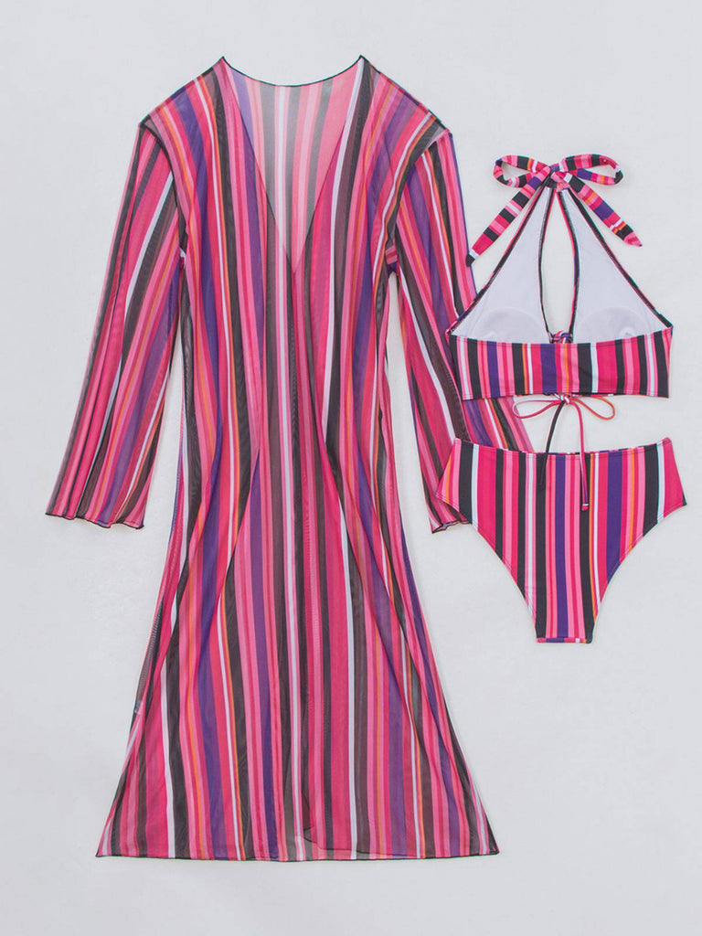 60er Bikini-Set & Shorts & Cover-Up mit Schnürung und Streifen