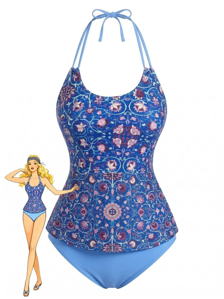 1940er Halter Retro Blumen Prints Tankini-Set