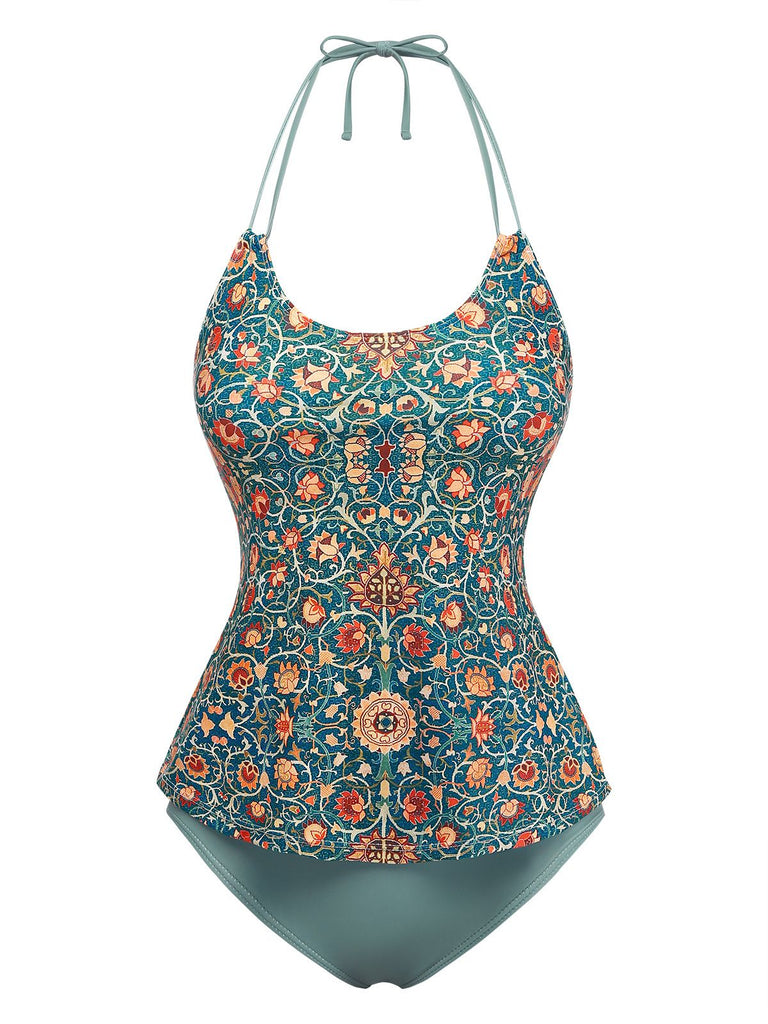 1940er Halter Retro Blumen Prints Tankini-Set