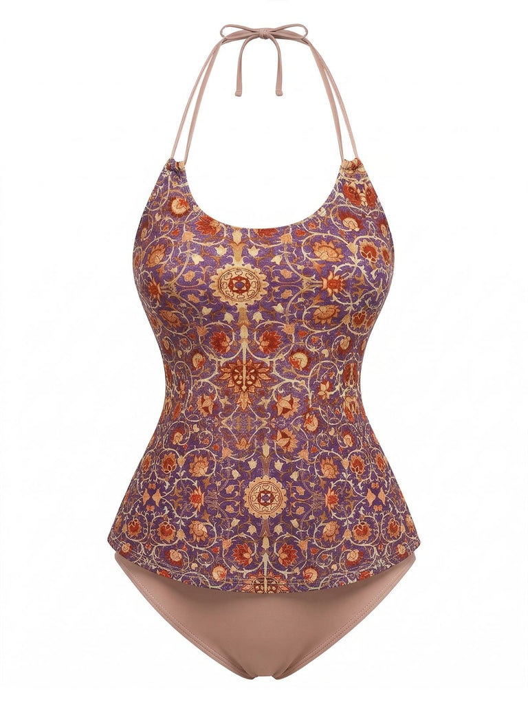 1940er Halter Retro Blumen Prints Tankini-Set