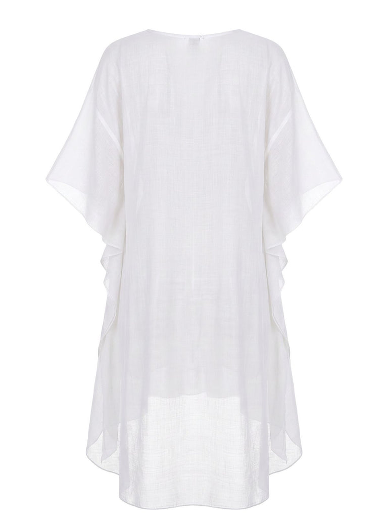 70er Cover-Up im Boho-Stil mit Häkelarbeit und Quadrat-Muster
