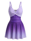 Lila 40er Badekleid mit Ombre-Spiegelung und Front-Twist