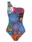 [Vorverkauf] Mehrfarbiger 60er Hippie Badeanzug mit One-Shoulder