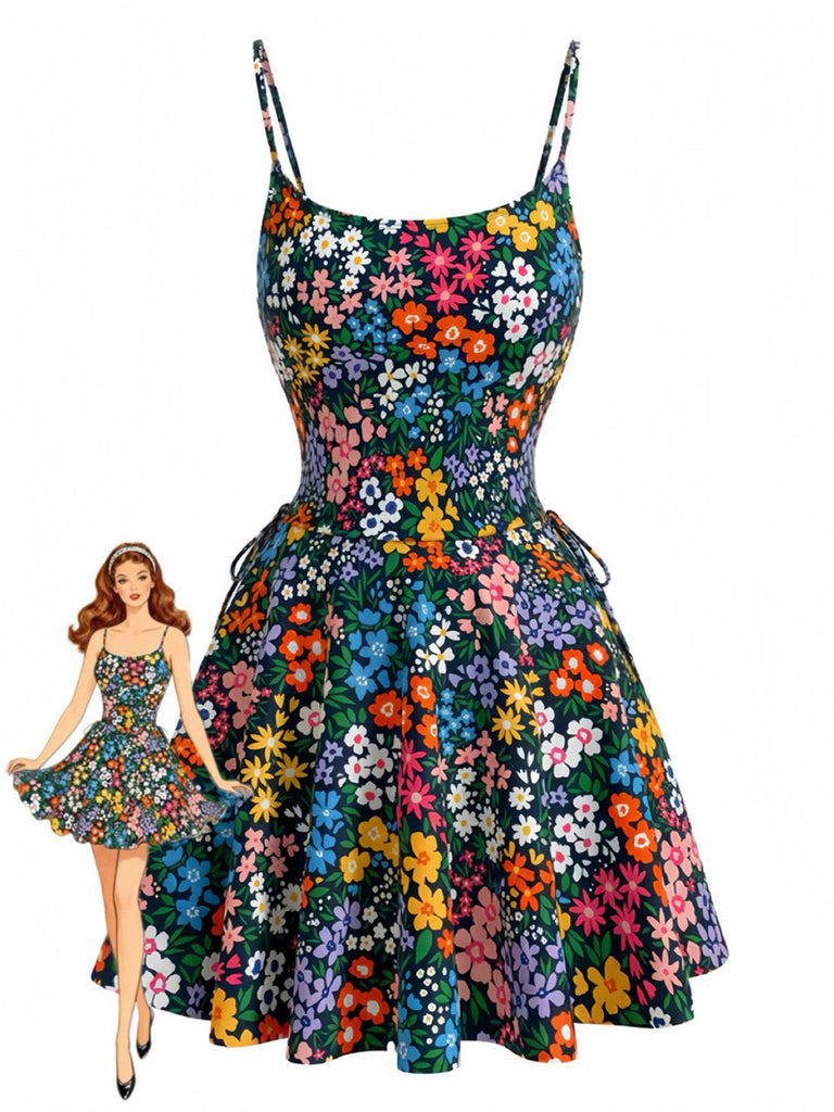 40er Tankini-Set mit Blumen-Print und U-Ausschnitt in Mehrfarbig