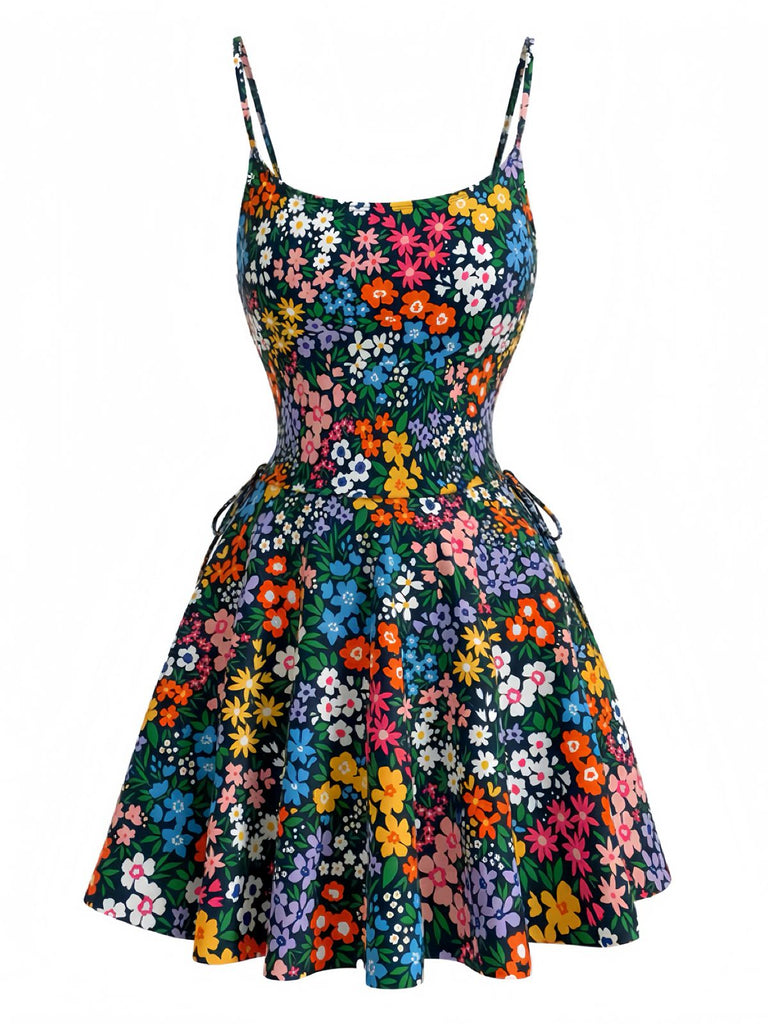 40er Tankini-Set mit Blumen-Print und U-Ausschnitt in Mehrfarbig