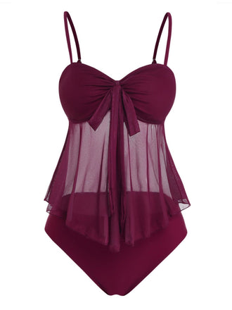 50er Netz-Tankini-Set mit Schleife und Hohe Taille