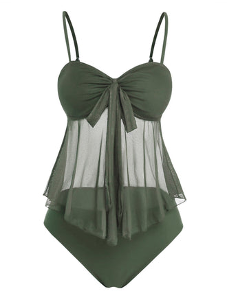 50er Netz-Tankini-Set mit Schleife und Hohe Taille