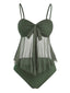 Grünes 50er Netz-Tankini-Set mit Schleife und hoher Taille