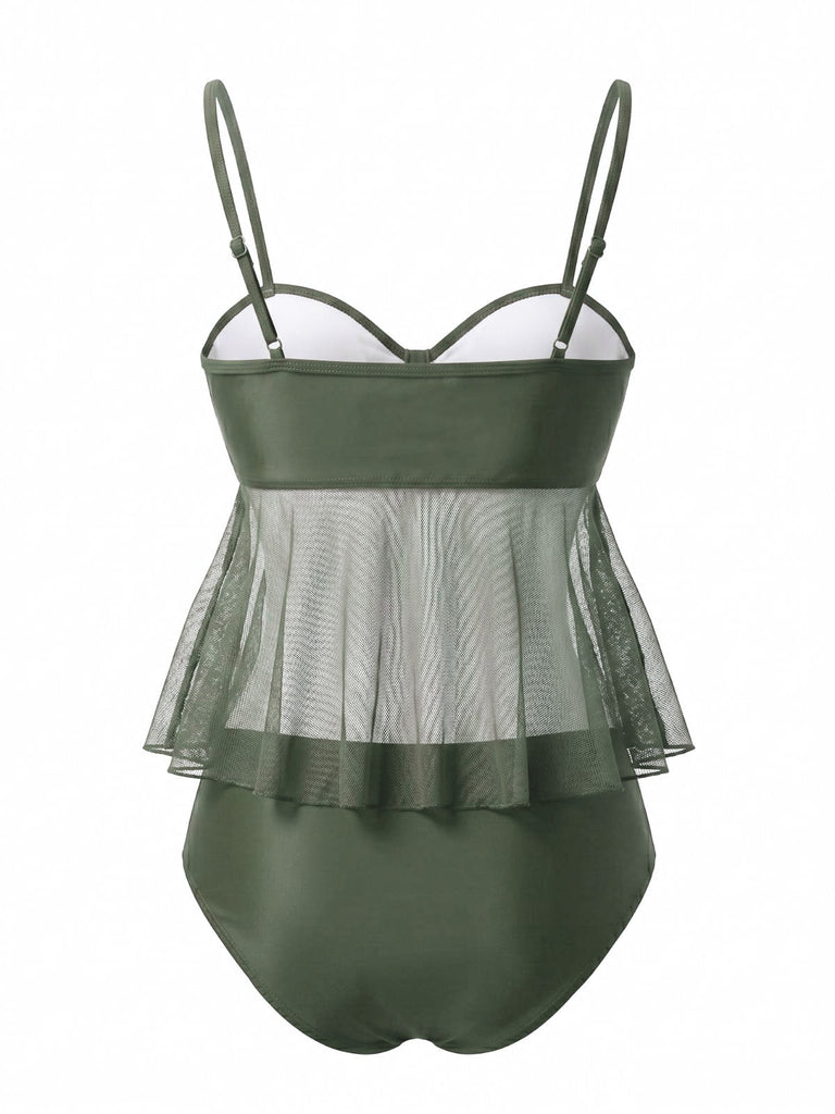 50er Netz-Tankini-Set mit Schleife und Hohe Taille