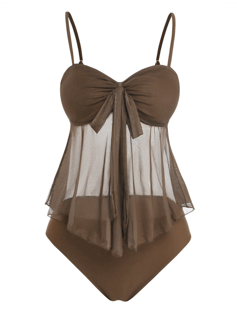 50er Netz-Tankini-Set mit Schleife und Hohe Taille