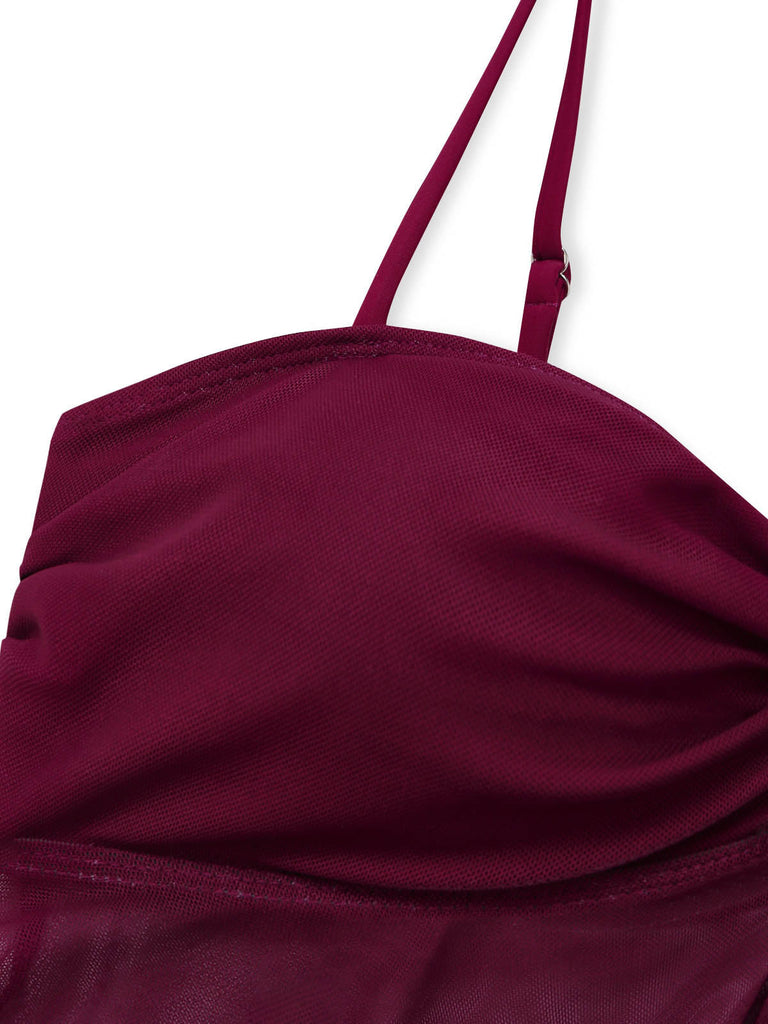 50er Netz-Tankini-Set mit Schleife und Hohe Taille