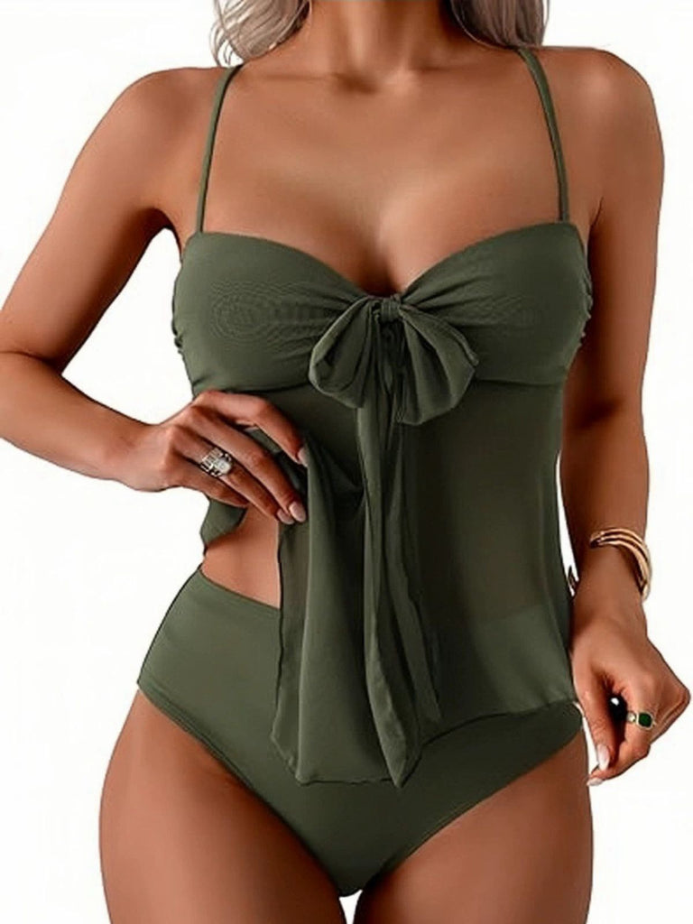 50er Netz-Tankini-Set mit Schleife und Hohe Taille