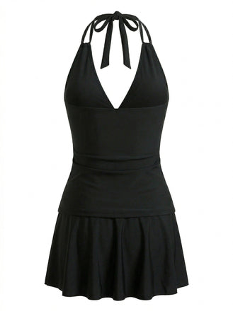 50er Tankini-Set & Cover-Up mit V-Ausschnitt und Neckholder