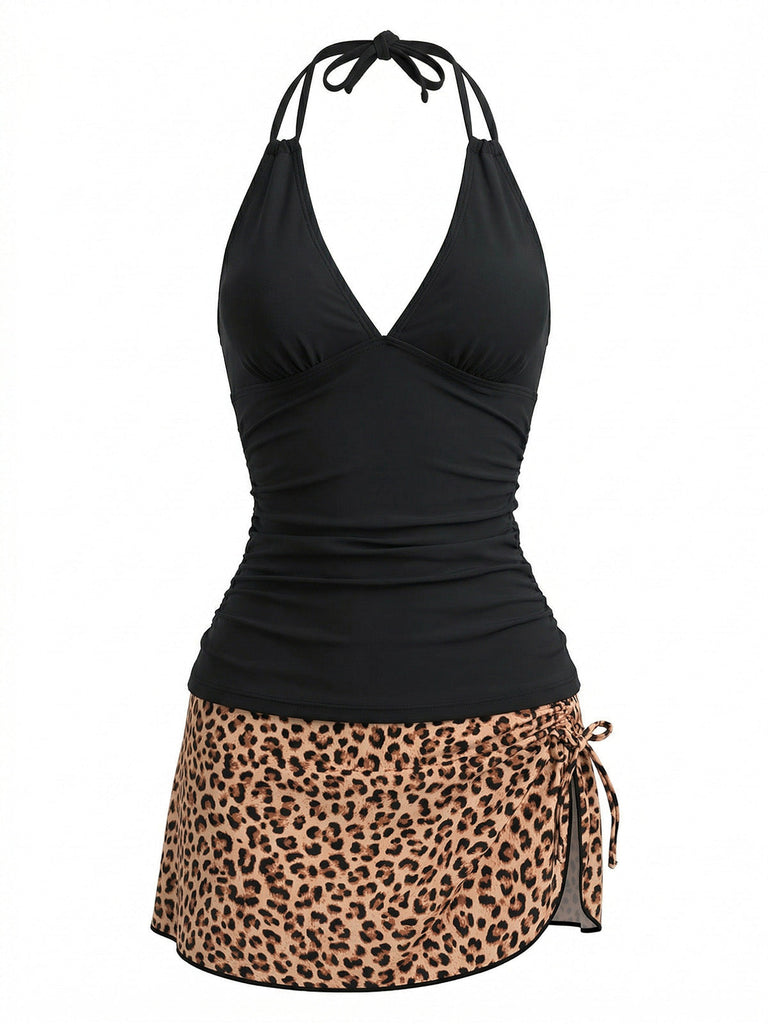 50er Tankini-Set & Cover-Up mit V-Ausschnitt und Neckholder