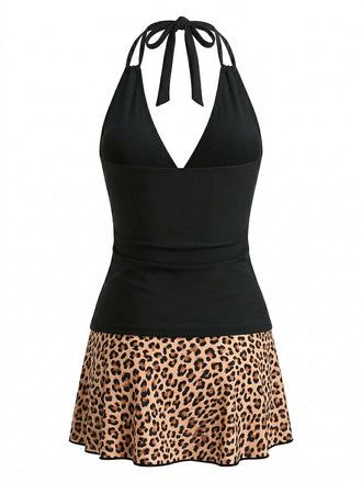 50er Tankini-Set & Cover-Up mit V-Ausschnitt und Neckholder