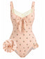 Rosa 1950er Spitze Kirsche Schleife Einteiliger Badeanzug
