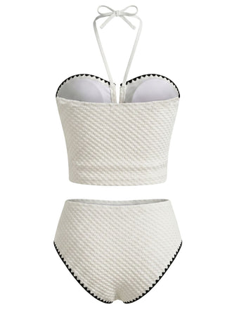 Weißes 50er Tankini-Set mit Neckholder und Struktur