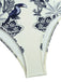 Blauer 1930er Blume & Bird Einteiliger Badeanzug & Cover-Up
