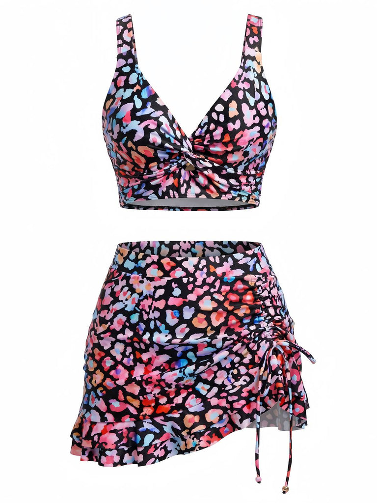 40er Bikini-Set & Cover-Up mit Rüschen und Blumen