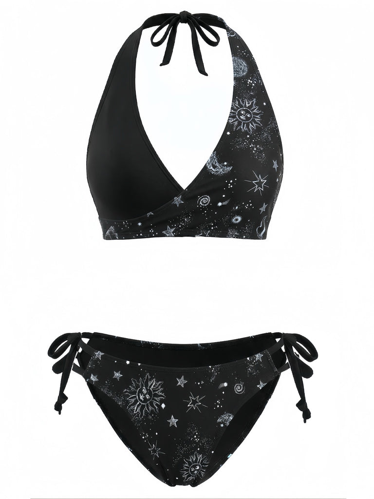 40er Bikini-Set mit Neckholder und Blumen-Print