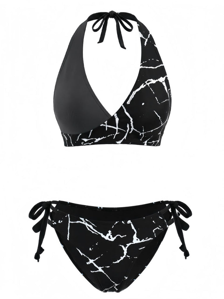 40er Bikini-Set mit Neckholder und Blumen-Print