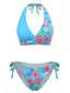 Blaues 40er Bikini-Set mit Neckholder und Blumen-Print
