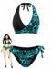 40er Bikini-Set mit Neckholder und Blumen-Print