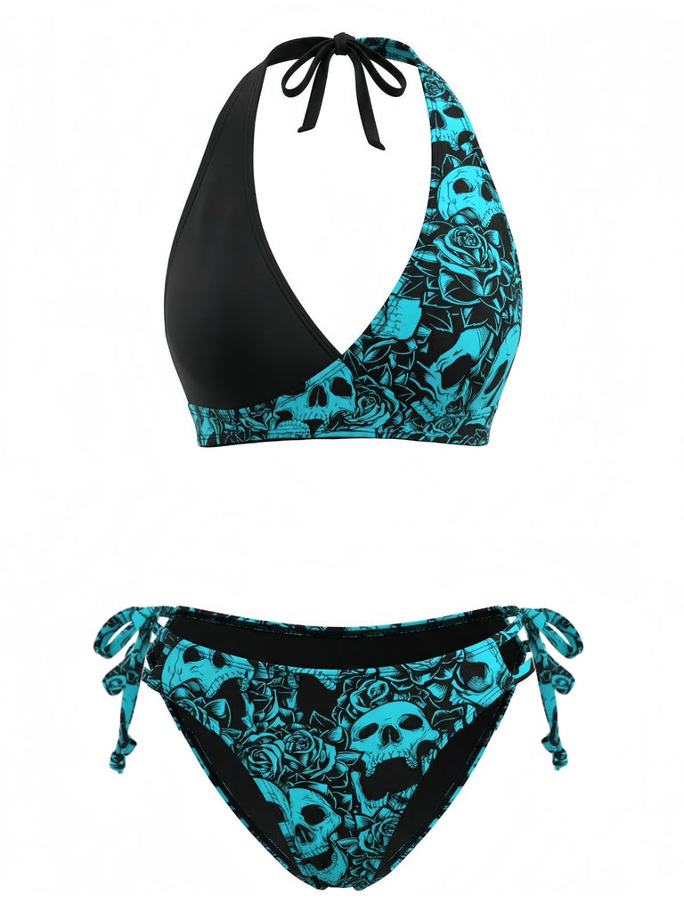 40er Bikini-Set mit Neckholder und Blumen-Print