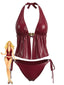 Rotes 40er Tankini-Set mit Neckholder und Kunstleder
