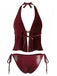 Rotes 40er Leder-Tankini-Set mit Neckholder und Hülse
