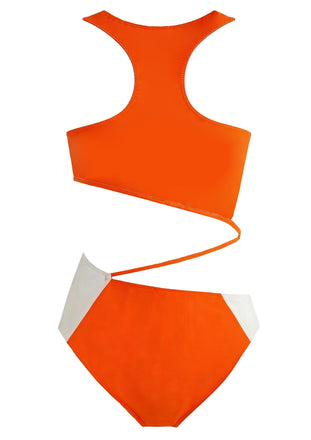 Orange 1980er Farbblock Color One Piece Bademode