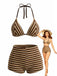 Braun 1950er Streifen Frottee Halter Bikini Set