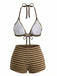 Braun 1950er Streifen Frottee Halter Bikini Set