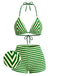 Grünes 50er Bikini-Set mit Neckholder und Streifen