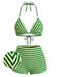 Grünes 50er Bikini-Set mit Neckholder und Streifen