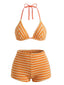 Orange 1950er Streifen Frottee Halter Bikini Set