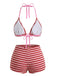Braun 1950er Streifen Frottee Halter Bikini Set