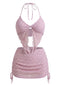 Rosa 1950er Halter Plissiertes Twist Bikini Set & Cover-Up