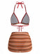 Braunes 60er Bikini-Set & Rüschenrock mit Streifen